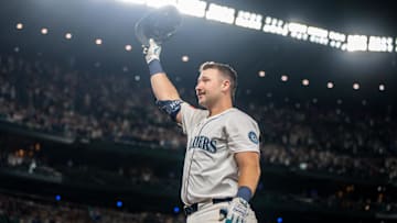 Sep 24, 2025; Seattle, Washington, USA; Seattle Mariners catcher Cal Raleigh (29) acknowledges the crowd after hitting his 60th home run of the season during the eighth inning against the Colorado Rockies at T-Mobile Park. 