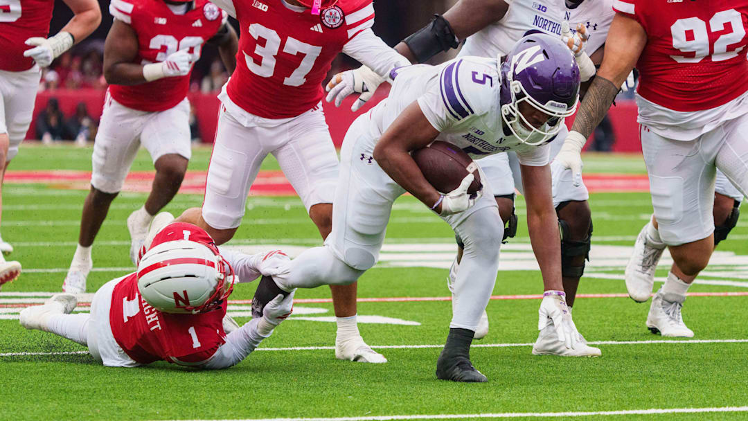 Ceyair Wright makes a tackle against Northwestern.