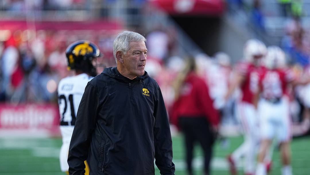 Oct 11, 2025; Madison, Wisconsin, USA; Iowa Hawkeyes head coach Kirk Ferentz looks on during warmups before the game against the Wisconsin Badgers at Camp Randall Stadium. Mandatory Credit: Ross Harried-Imagn Images Oct 11, 2025; Madison, Wisconsin, USA; Iowa Hawkeyes head coach Kirk Ferentz looks on during warmups before the game against the Wisconsin Badgers at Camp Randall Stadium. Mandatory Credit: Ross Harried-Imagn Images