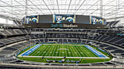 Inglewood, California, USA; A general overall view of an empty SoFi Stadium before the game between the Los Angeles Chargers and the Las Vegas Raiders. Mandatory Credit: Kirby Lee-Imagn Images