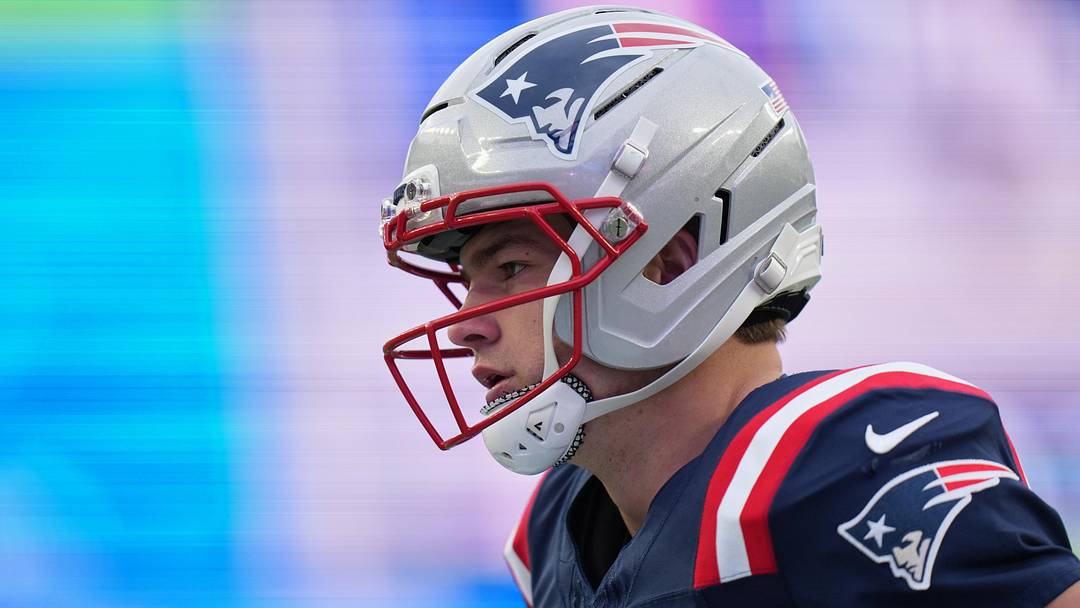 Jan 4, 2026; Foxborough, Massachusetts, USA; New England Patriots quarterback Drake Maye (10) walks on the field before the game against the Miami Dolphins at Gillette Stadium. Mandatory Credit: David Butler II-Imagn Images