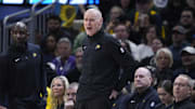 Apr 25, 2025; Milwaukee, Wisconsin, USA; Indiana Pacers coach Rick Carlisle yells out to his team during game three of the first round for the 2024 NBA Playoffs against Milwaukee Bucks at Fiserv Forum. Mandatory Credit: Michael McLoone-Imagn Images