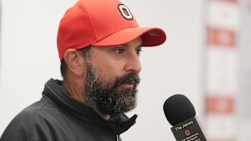 Ohio State football defensive coordinator Matt Patricia answers a question during the Ohio State football coaches news conference August 18, 2025 at the Woody Hayes Athletic Center in Columbus, Ohio. Coaches answering questions were Ryan Day, Matt Patricia and Brian Hartline.