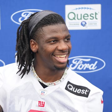 Jul 25, 2024; East Rutherford, NY, USA; New York Giants cornerback Deonte Banks 