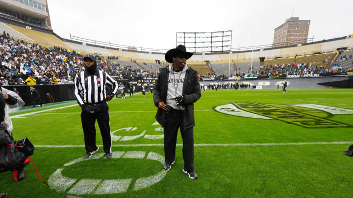 Apr 27, 2024; Boulder, CO, USA; Colorado Buffaloes head coach Deion Sanders during a spring game event at Folsom Field. Mandatory Credit: Ron Chenoy-USA TODAY Sports