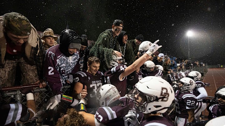 Nov 22, 2024; Ramsey, NJ, USA; St. Augustine Prep at Don Bosco Prep in the NJSIAA Non-Public A football semifinals. Don Bosco celebrates defeating St. Augustine. Nov 22, 2024; Ramsey, NJ, USA; St. Augustine Prep at Don Bosco Prep in the NJSIAA Non-Public A football semifinals. Don Bosco celebrates defeating St. Augustine.