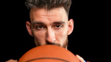 Oklahoma forward Chet Holmgren (7) poses for a photo shoot during Thunder media day at Paycom Center in Oklahoma City on Monday, Sept. 29, 2025.