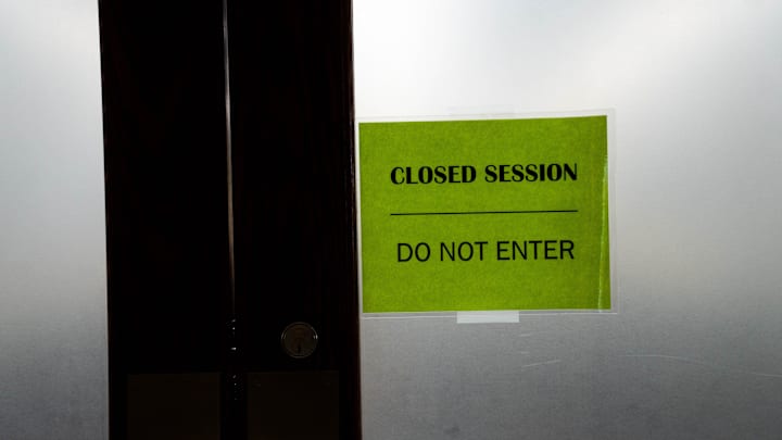 The Oskaloosa School Board meets during a special meeting to vote on a recommendation to fire a teacher accused of posting a controversial post about Charlie Kirk on Sept. 17, 2025, at Oskaloosa High School. The Oskaloosa School Board meets during a special meeting to vote on a recommendation to fire a teacher accused of posting a controversial post about Charlie Kirk on Sept. 17, 2025, at Oskaloosa High School.