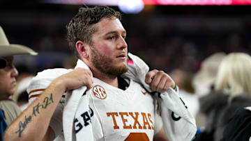 Texas Longhorns quarterback Quinn Ewers (3) looks into the crowd after the 28-14 loss to Ohio State in the College Football Playoff semifinal game in the Cotton Bowl at AT&T Stadium on Friday, Jan. 10, 2024 in Arlington, Texas.