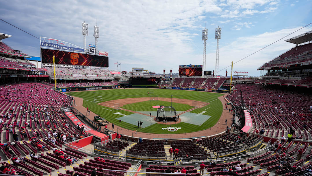 Fans gather at The Banks and head toward Great American Ballpark for the Reds 149th Opening Day on Thursday March 27, 2025.
