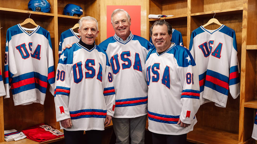 Jim Craig, Mark Johnson, Mike Eruzione revisit the locker room from their 1980 Winter Olympic Games