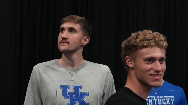 Kentucky’s Andrew Carr, left, and Collin Chandler before La Familia against Herd That in the Lexington Regional Final of the TBT.
July 23, 2024