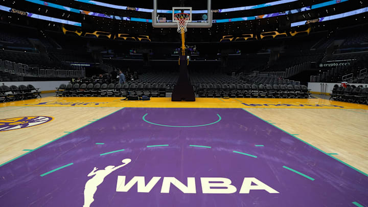  The WNBA logo on the court at Crypto.com.