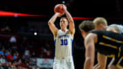 Waukee Northwest's Landon Davis (30) shoots a free throw on Monday, March 10, 2025, at Wells Fargo Arena in Des Moines.