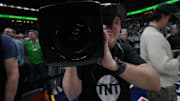 Mar 7, 2024; Denver, Colorado, USA; Detailed view of a TNT Sports courtside broadcast camera before the game between the Boston Celtics against the Denver Nuggets at Ball Arena. 