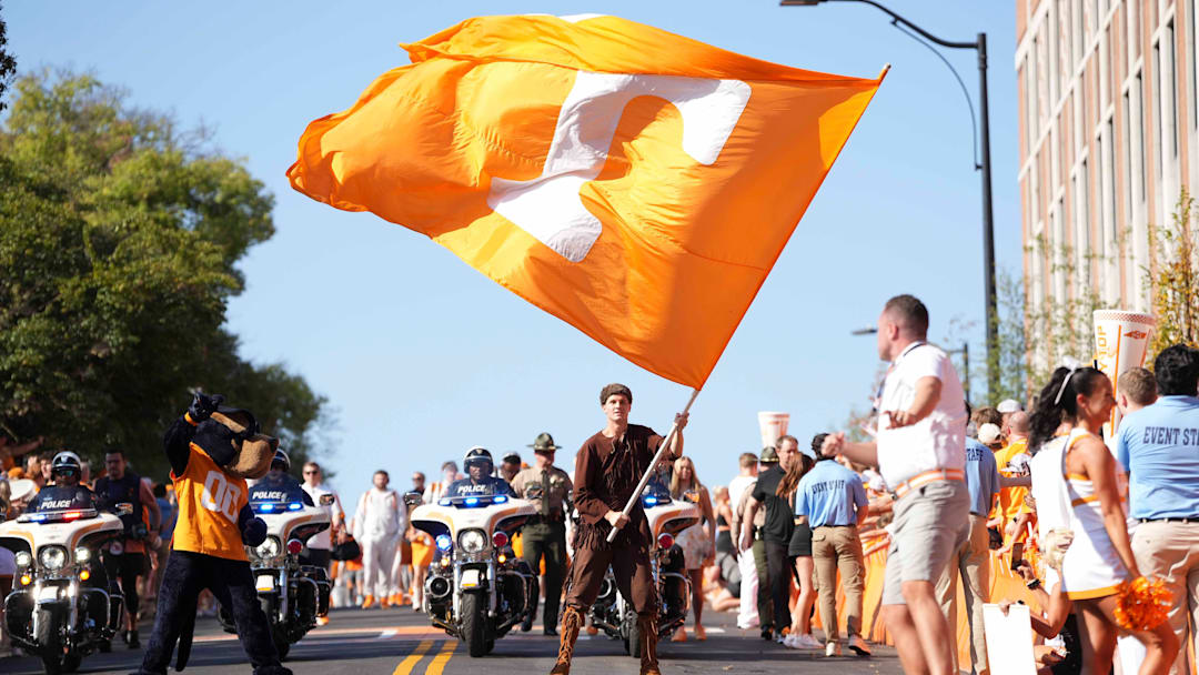 The Volunteer waves the University of Tennessee flag during the Vol Walk before a NCAA football game between Tennessee and UAB at Neyland Stadium in Knoxville, Tenn., September 20, 2025. The Volunteer waves the University of Tennessee flag during the Vol Walk before a NCAA football game between Tennessee and UAB at Neyland Stadium in Knoxville, Tenn., September 20, 2025.