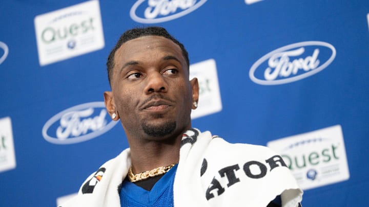 Nabers exited Tuesday's practice with what seemed to be a bum shoulder. Nabers exited Tuesday's practice with what seemed to be a bum shoulder.