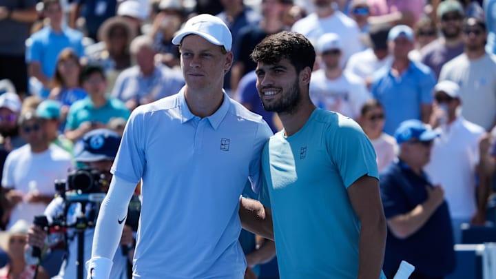 Jannik Sinner (left) and Carlos Alcaraz will battle in the US Open Final.