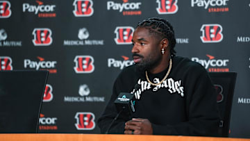 New Bengals Safety Nick Scott speaks to journalists at a press conference on Monday March 20, 2023.