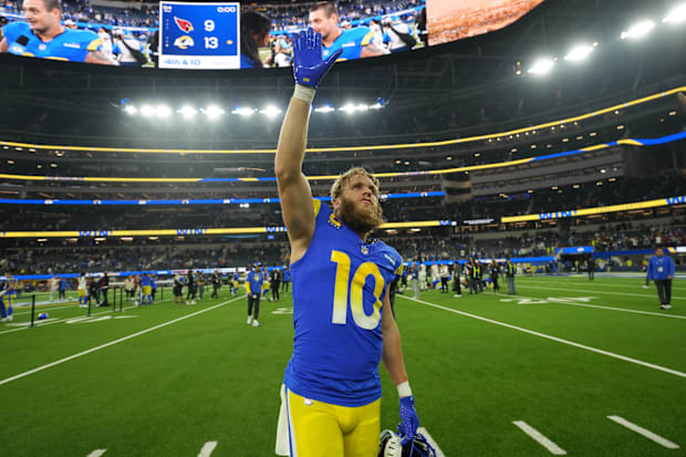 Los Angeles Rams wide receiver Cooper Kupp (10) leaves the field after the victory against the Arizona Cardinals.