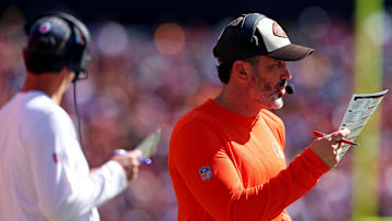 Oct 6, 2024; Landover, Maryland, USA; Cleveland Browns head coach Kevin Stefanski calls a play during the first quarter against the Washington Commanders at NorthWest Stadium.