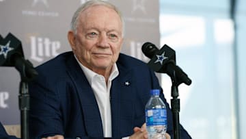 Dallas Cowboys owner Jerry Jones speaks to the media at a press conference at the Star.