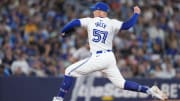 Jun 30, 2024; Toronto, Ontario, CAN; Toronto Blue Jays relief pitcher Chad Green (57) throws pitch against the New York Yankees during the eighth inning at Rogers Centre