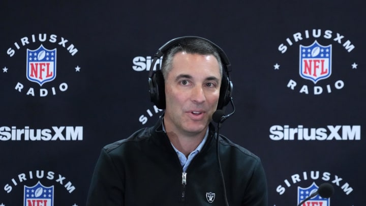 Feb 27, 2024; Indianapolis, IN, USA; Las Vegas Raiders general manager Tom Telesco on the SiriusXM radio set at the NFL Scouting Combine at Indiana Convention Center. Mandatory Credit: Kirby Lee-USA TODAY Sports