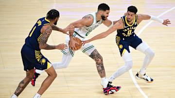 Indiana Pacers guard Tyrese Haliburton, Boston Celtics forward Jayson Tatum