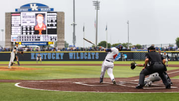 Illinois Fighting Illini infielder Ryan Moerman hits a pitch 