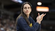 Jul 1, 2025; Minneapolis, Minnesota, USA; Indiana Fever guard Caitlin Clark (22) looks on against the Minnesota Lynx in the second half during the Commissioner's Cup final at Target Center. Mandatory Credit: Jesse Johnson-Imagn Images