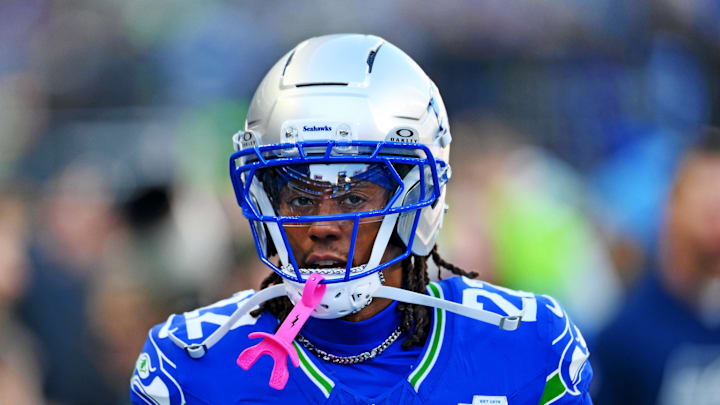 Seattle Seahawks wide receiver Rashid Shaheed warms up