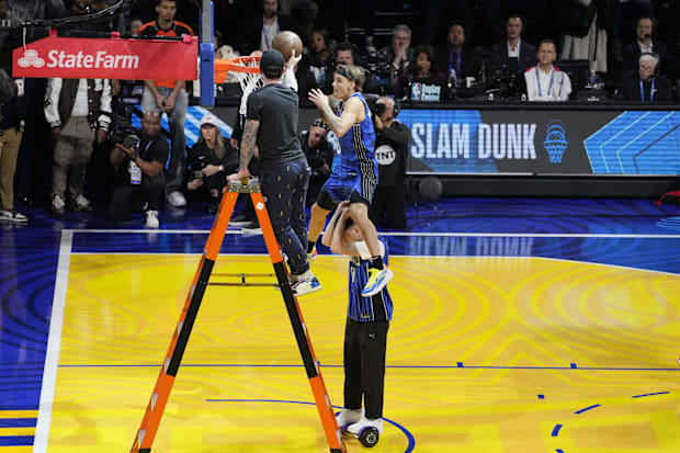 Osceola Magic guard Mac McClung competes in the NBA slam dunk competition,