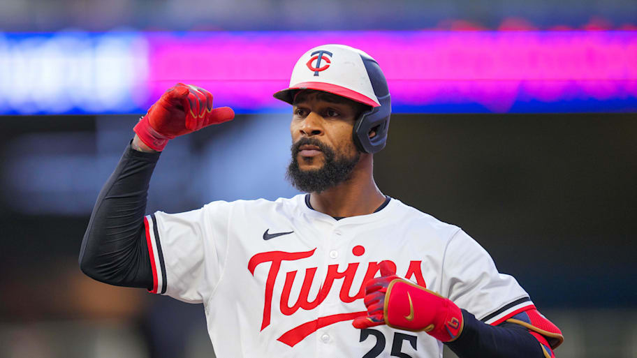 Byron Buxton celebrates a single against the Mariners. | Brad Rempel-Imagn Images