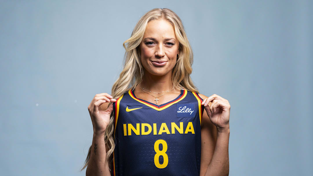 Apr 30, 2025; Indianapolis, IN, USA; Indiana Fever guard Sophie Cunningham poses for a photo 