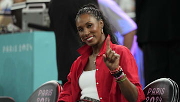 Aug 11, 2024; Paris, France; Lisa Leslie looks on before the women's gold medal game between France and the United States during the Paris 2024 Olympic Summer Games at Accor Arena. Mandatory Credit: Kyle Terada-Imagn Images