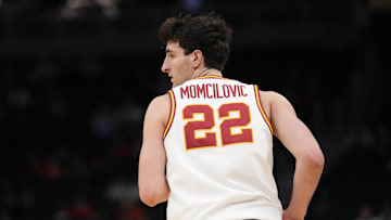 Mar 23, 2025; Milwaukee, WI, USA;  Iowa State Cyclones forward Milan Momcilovic (22) on the court against the Mississippi Rebels during the second half in the second round of the NCAA Tournament at Fiserv Forum. Mandatory Credit: Jeff Hanisch-Imagn Images