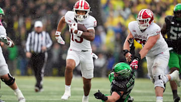 Elijah Surratt and the Indiana offense rolled through the Oregon defense for ten points and a 12-play, 75-yard touchdown in the fourth quarter.