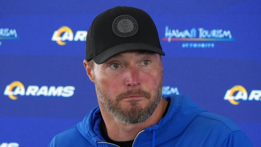 Jun 3, 2025; Woodland Hills, CA, USA; Los Angeles Rams special teams coordinator Chase Blackburn at press conference during organized team activities at Rams Practice Facility. Mandatory Credit: Kirby Lee-Imagn Images