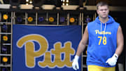 Sep 6, 2025; Pittsburgh, Pennsylvania, USA; Pittsburgh Panthers offensive lineman Jeff Persi (78) takes the field to warm up against the Central Michigan Chippewas at Acrisure Stadium. Mandatory Credit: Charles LeClaire-Imagn Images