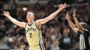 Purdue Boilermakers guard Fletcher Loyer (2) celebrates a three- pointer against Northern Kentucky. 