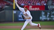 Apr 15, 2025; St. Louis, Missouri, USA;  St. Louis Cardinals starting pitcher Erick Fedde (12) pitches against the Houston Astros during the first inning at Busch Stadium. Mandatory Credit: Jeff Curry-Imagn Images