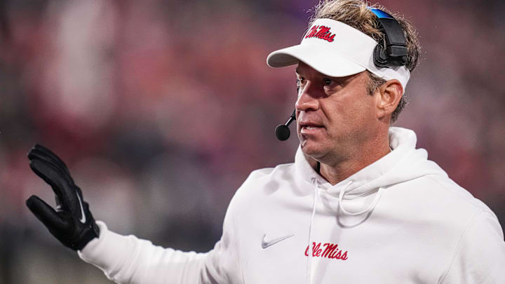 Mississippi Rebels head coach Lane Kiffin reacts on the field against the Georgia Bulldogs during the first half at Sanford Stadium. Mississippi Rebels head coach Lane Kiffin reacts on the field against the Georgia Bulldogs during the first half at Sanford Stadium.