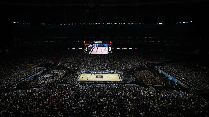 Apr 8, 2024; Glendale, AZ, USA;  General view in the second half between the Connecticut Huskies and the Purdue Boilermakers in the national championship game of the Final Four of the 2024 NCAA Tournament at State Farm Stadium. Mandatory Credit: Patrick Breen/Arizona Republic-USA TODAY Sports