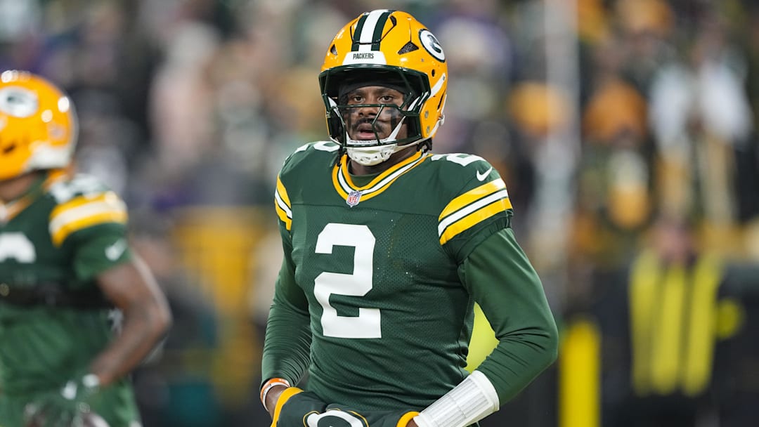 Dec 27, 2025; Green Bay, Wisconsin, USA;  Green Bay Packers quarterback Malik Willis (2) during warmups prior to the game against the Baltimore Ravens at Lambeau Field. Mandatory Credit: Jeff Hanisch-Imagn Images