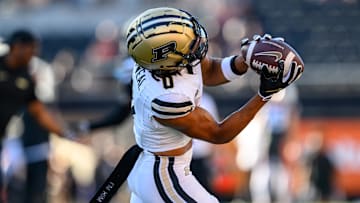 Purdue Boilermakers wide receiver Jayden Dixon-Veal (0) catches a pass