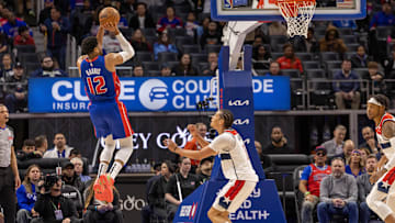 Mar 11, 2025; Detroit, Michigan, USA; Detroit Pistons forward Tobias Harris (12) : David Reginek-Imagn Images