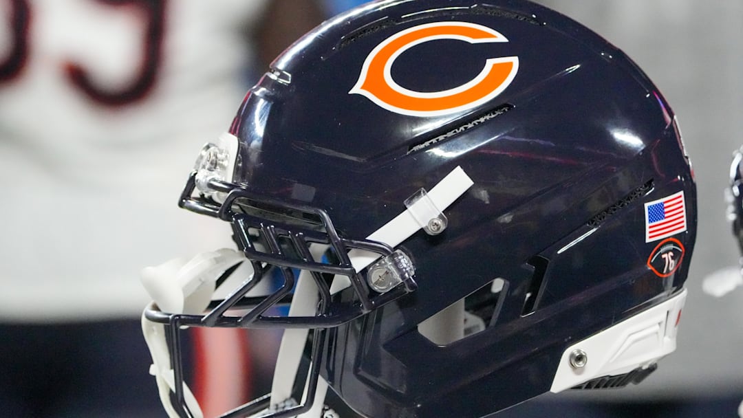 A general view of a Chicago Bears helmet.