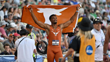 Jun 6, 2024; Eugene, OR, USA; Leo Neugebauer of Texas takes the Decathlon title at Hayward Field. Mandatory Credit: Craig Strobeck-USA TODAY Sports