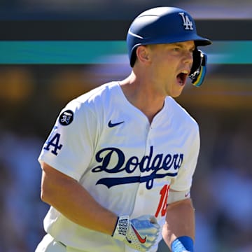 Aug 31, 2025; Los Angeles, California, USA;  Los Angeles Dodgers catcher Will Smith (16) celebrates as he rounds the bases on a walk-off home run in the ninth inning against the Arizona Diamondbacks at Dodger Stadium. Mandatory Credit: Jayne Kamin-Oncea-Imagn Images